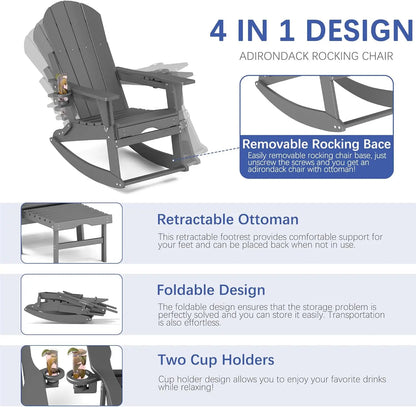 Classic Adirondack Rocking Chair with Ottoman Foowin