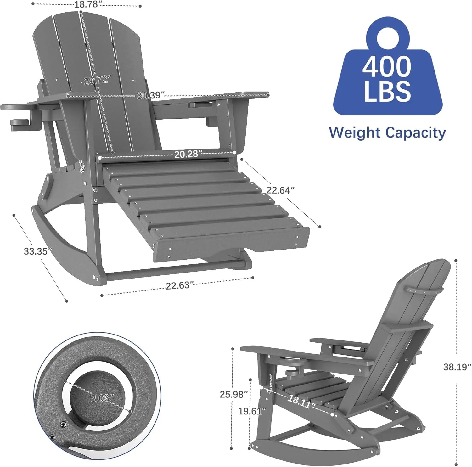 Classic Adirondack Rocking Chair with Ottoman Foowin