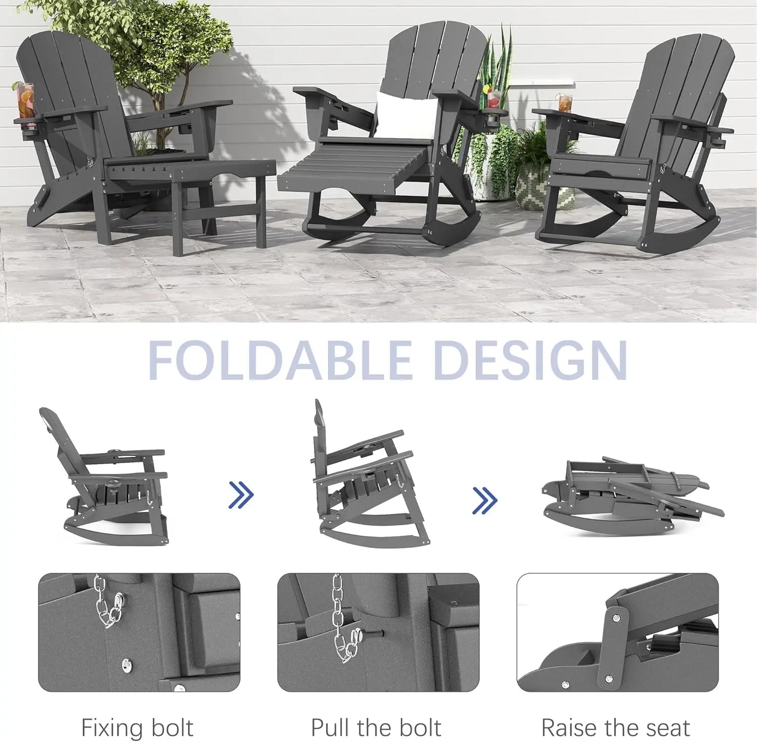 Classic Adirondack Rocking Chair with Ottoman Foowin
