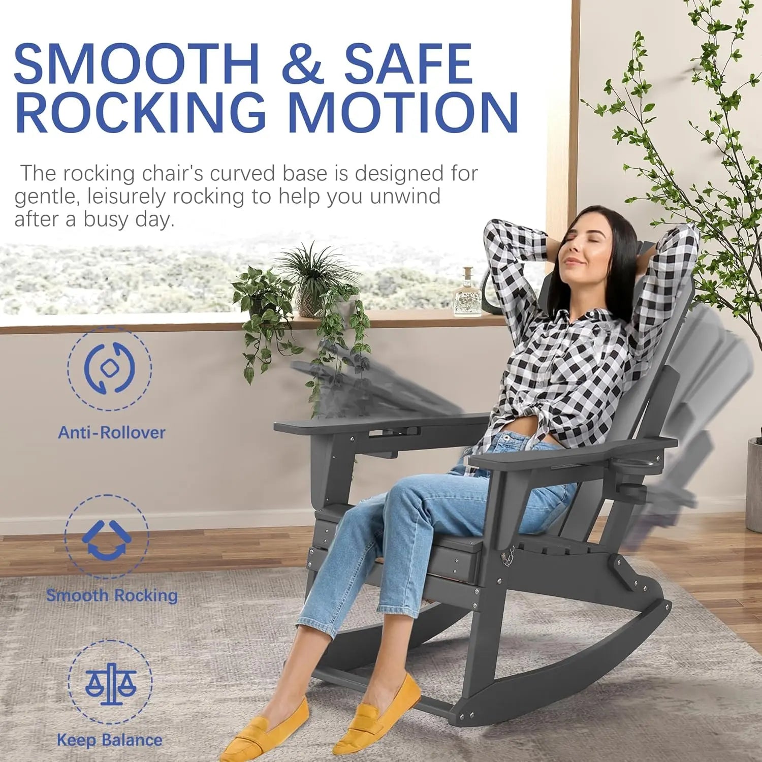 Classic Adirondack Rocking Chair with Ottoman Foowin