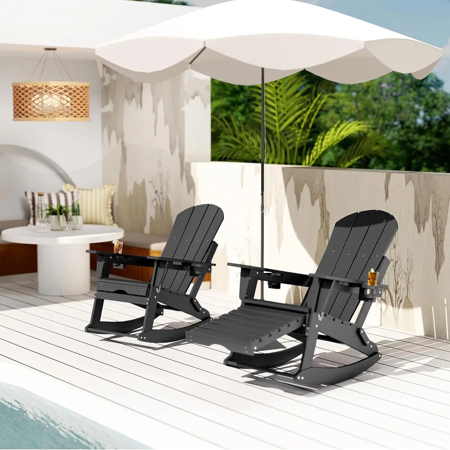 Classic Adirondack Rocking Chair with Ottoman Foowin
