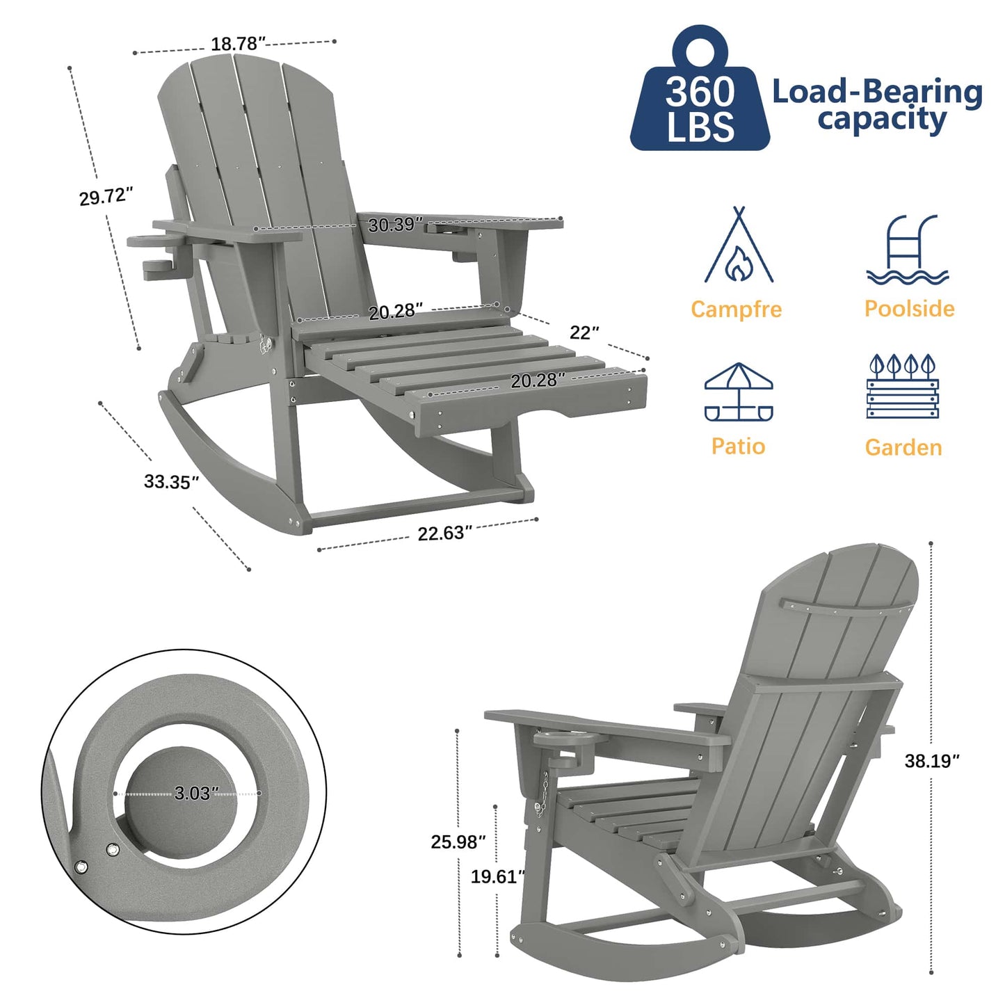Classic Adirondack Rocking Chair with Ottoman