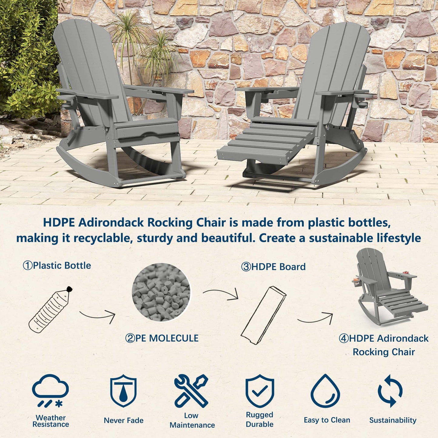 Classic Adirondack Rocking Chair with Ottoman