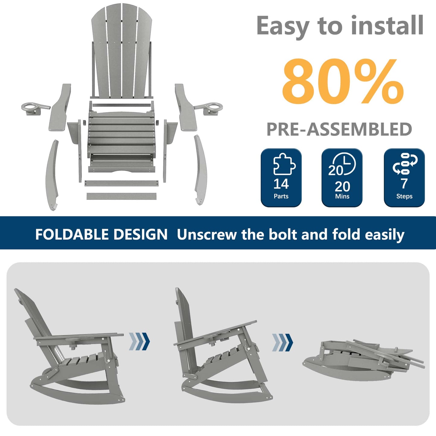 Classic Adirondack Rocking Chair with Ottoman