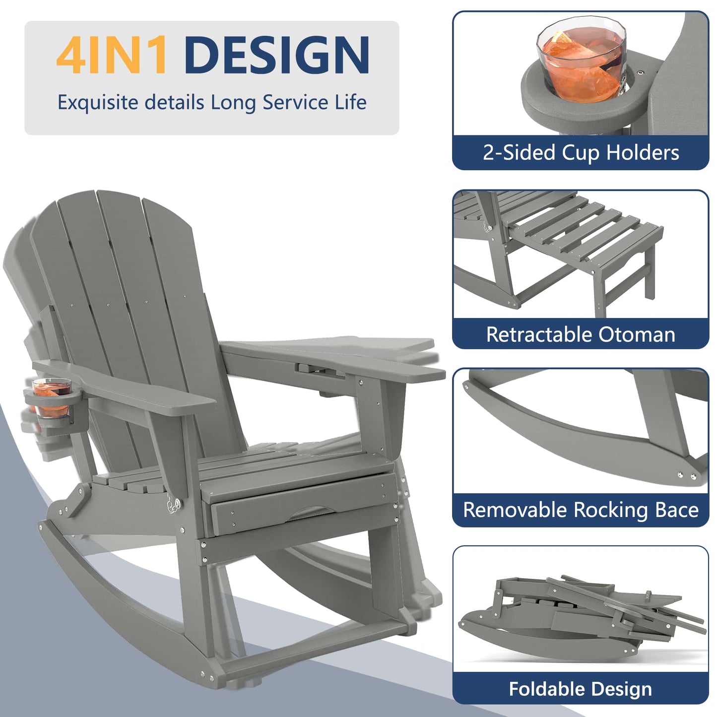 Classic Adirondack Rocking Chair with Ottoman