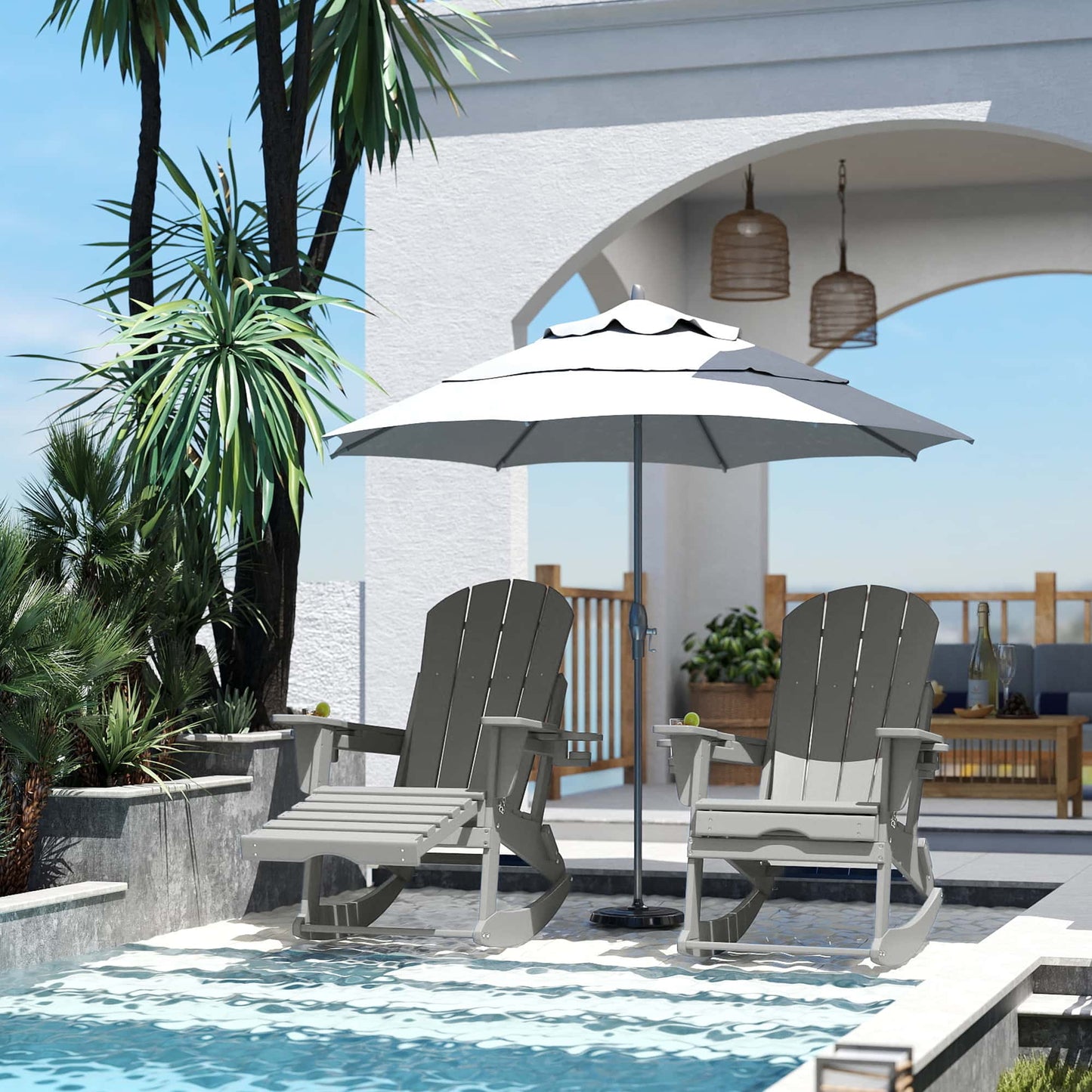 Classic Adirondack Rocking Chair with Ottoman