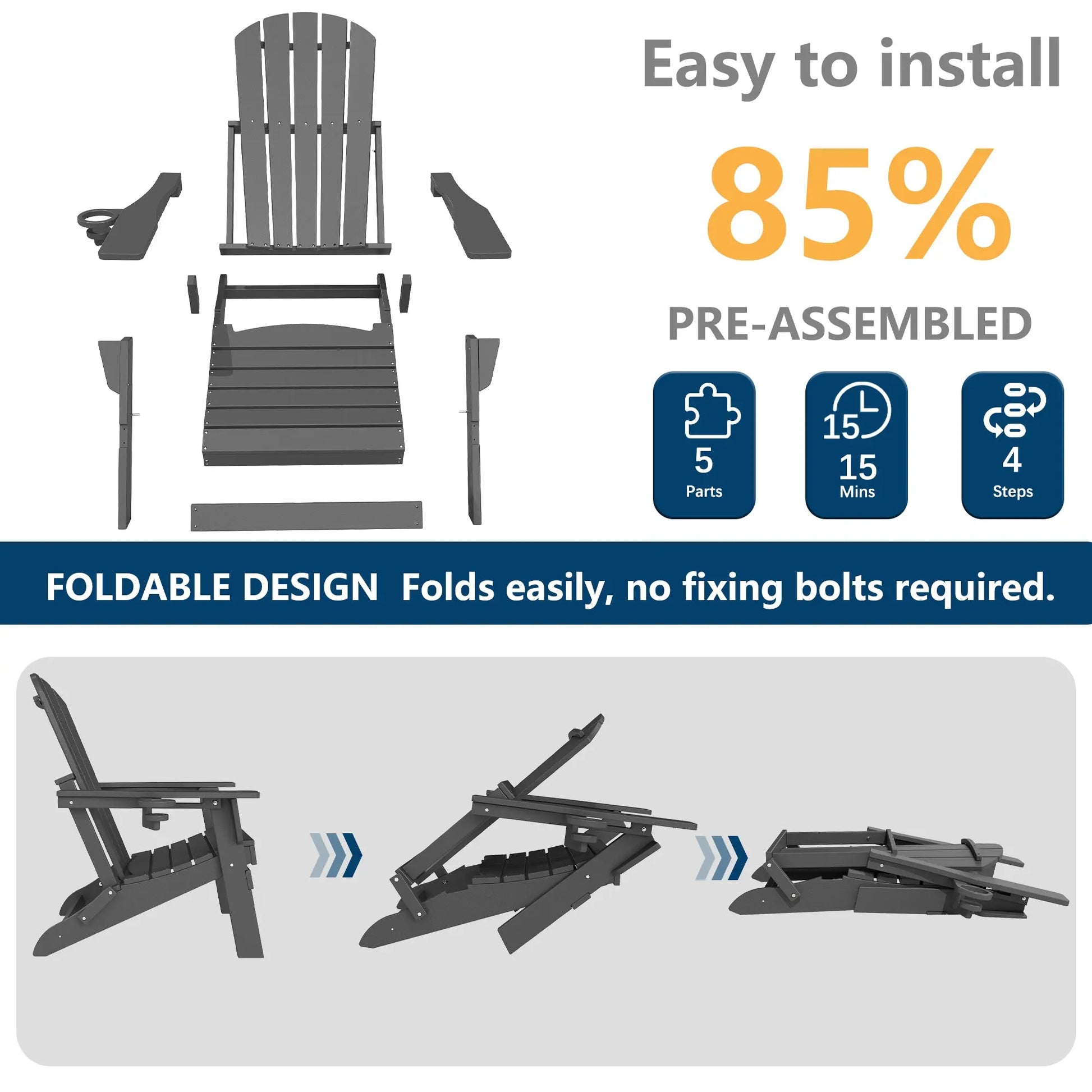 Essential Plastic Folding Adirondack Chair Foowin