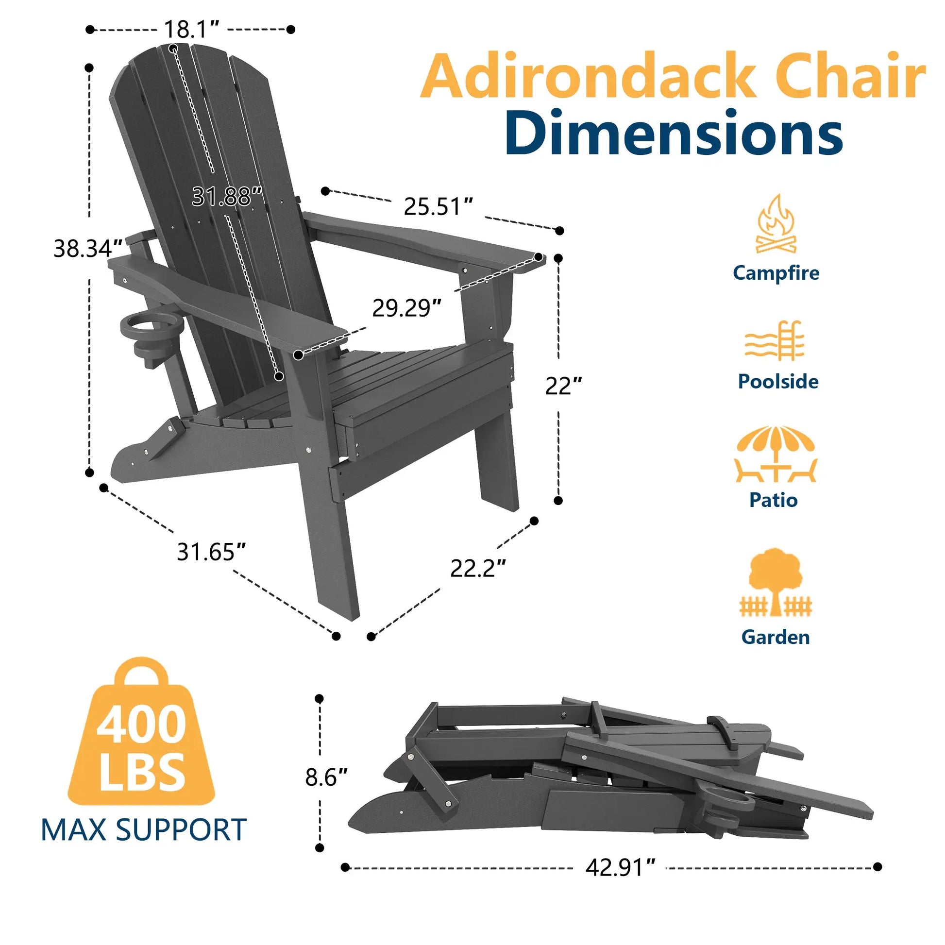 Essential Plastic Folding Adirondack Chair Foowin