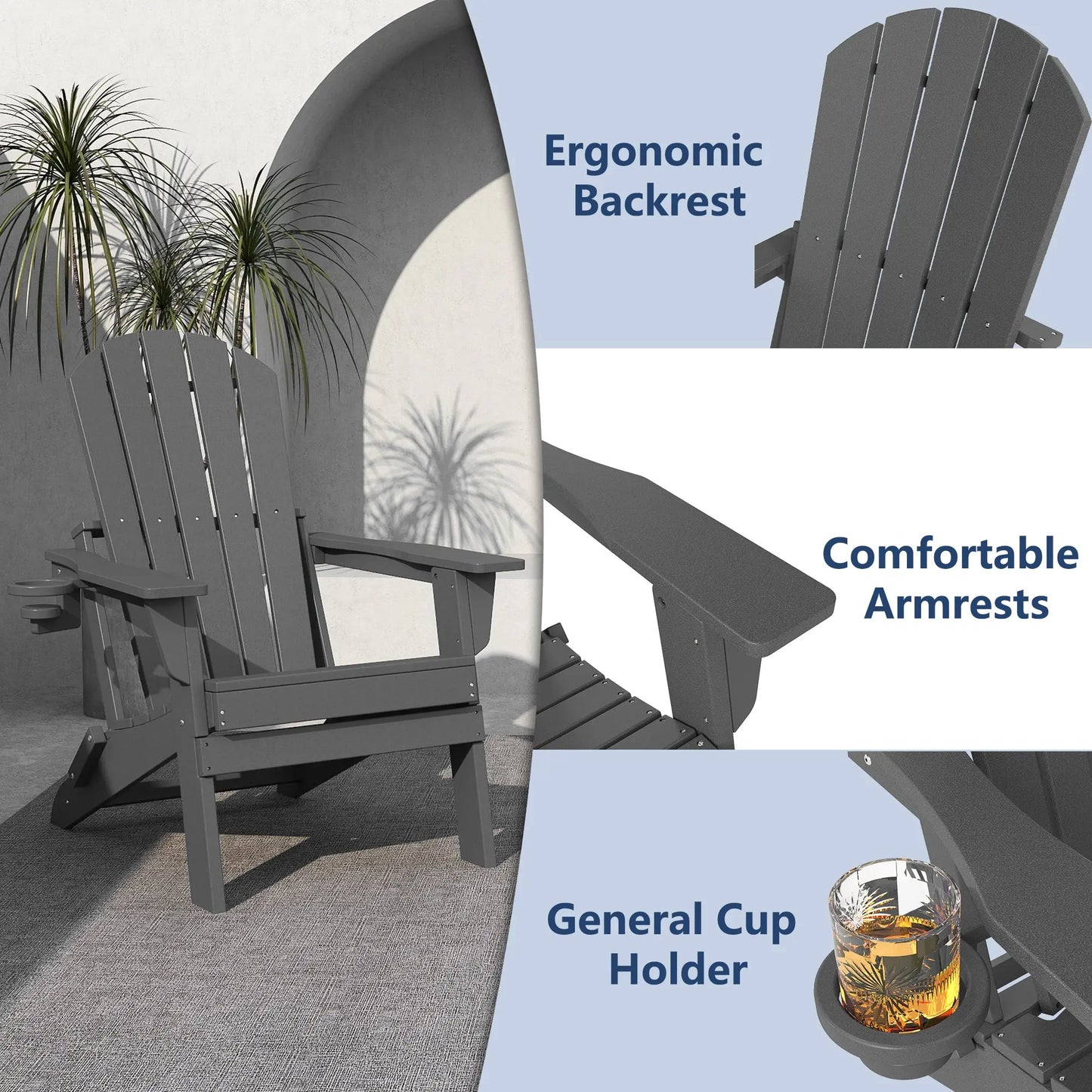 Essential Plastic Folding Adirondack Chair Foowin