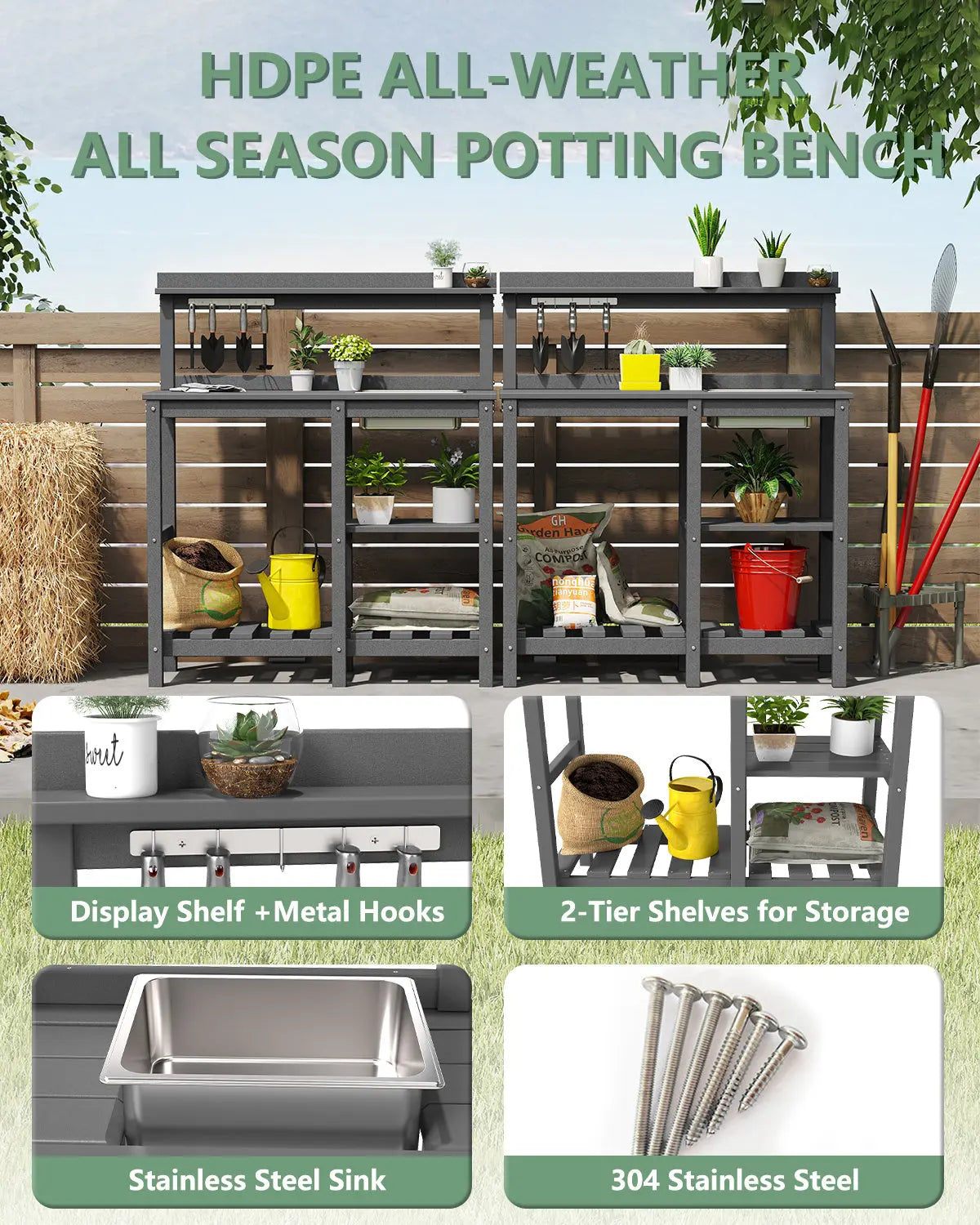 HDPE Outdoor Potting Bench Table | Foowin