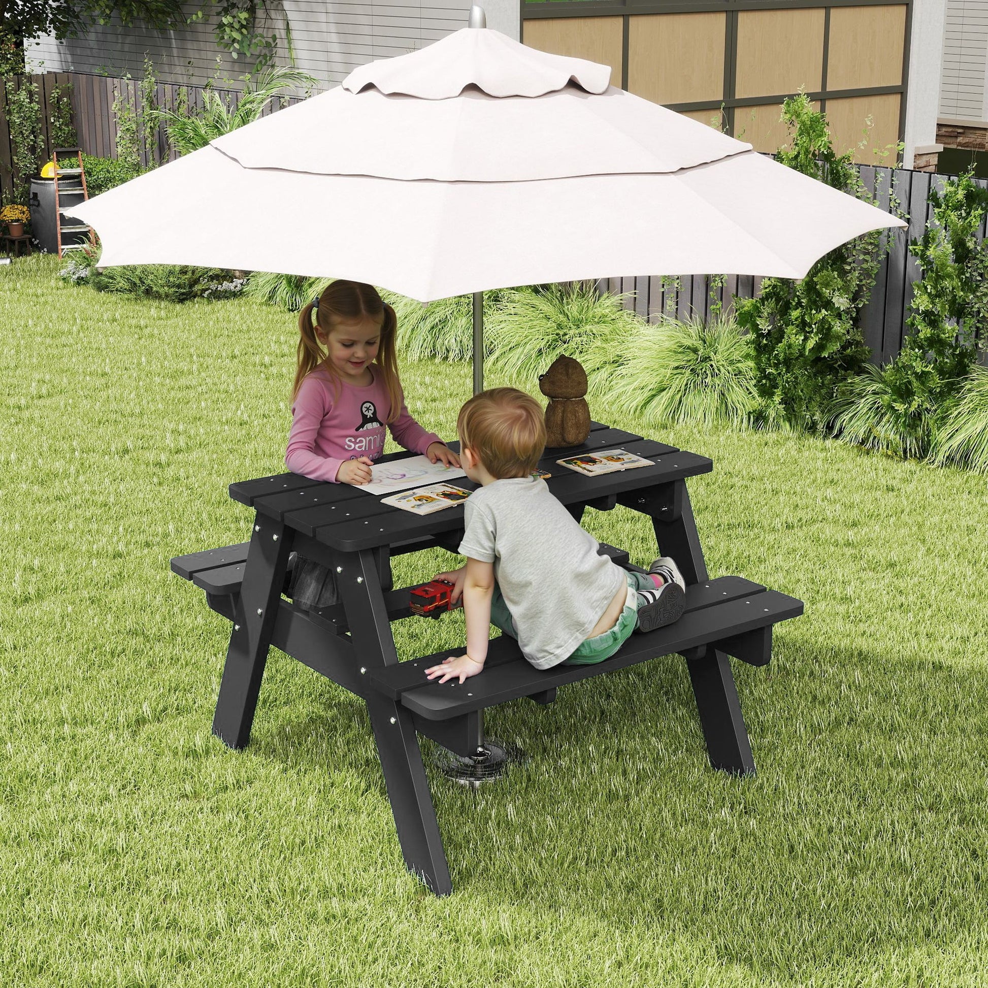HDPE Plastic Kids Outdoor Picnic Table Foowin