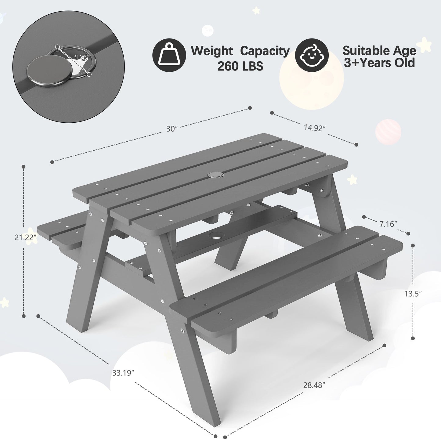 HDPE Plastic Kids Outdoor Picnic Table Foowin
