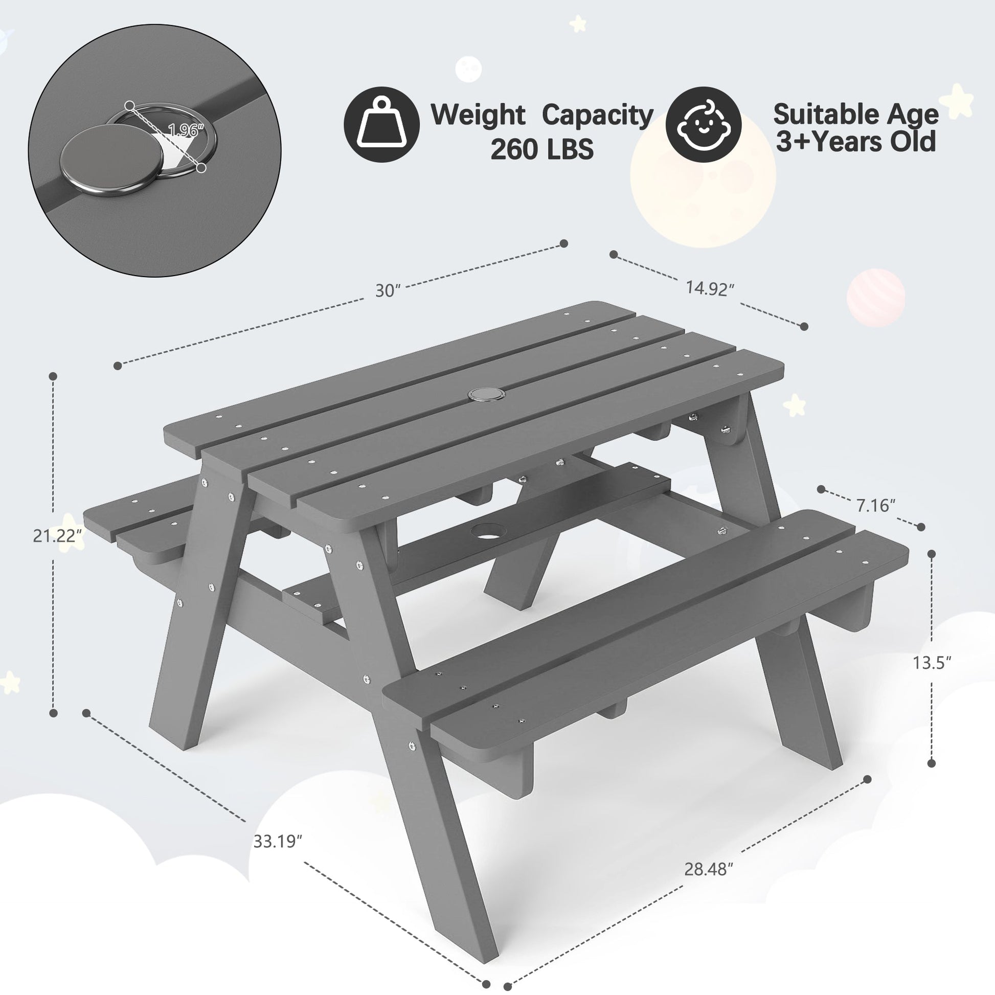 HDPE Plastic Kids Outdoor Picnic Table Foowin