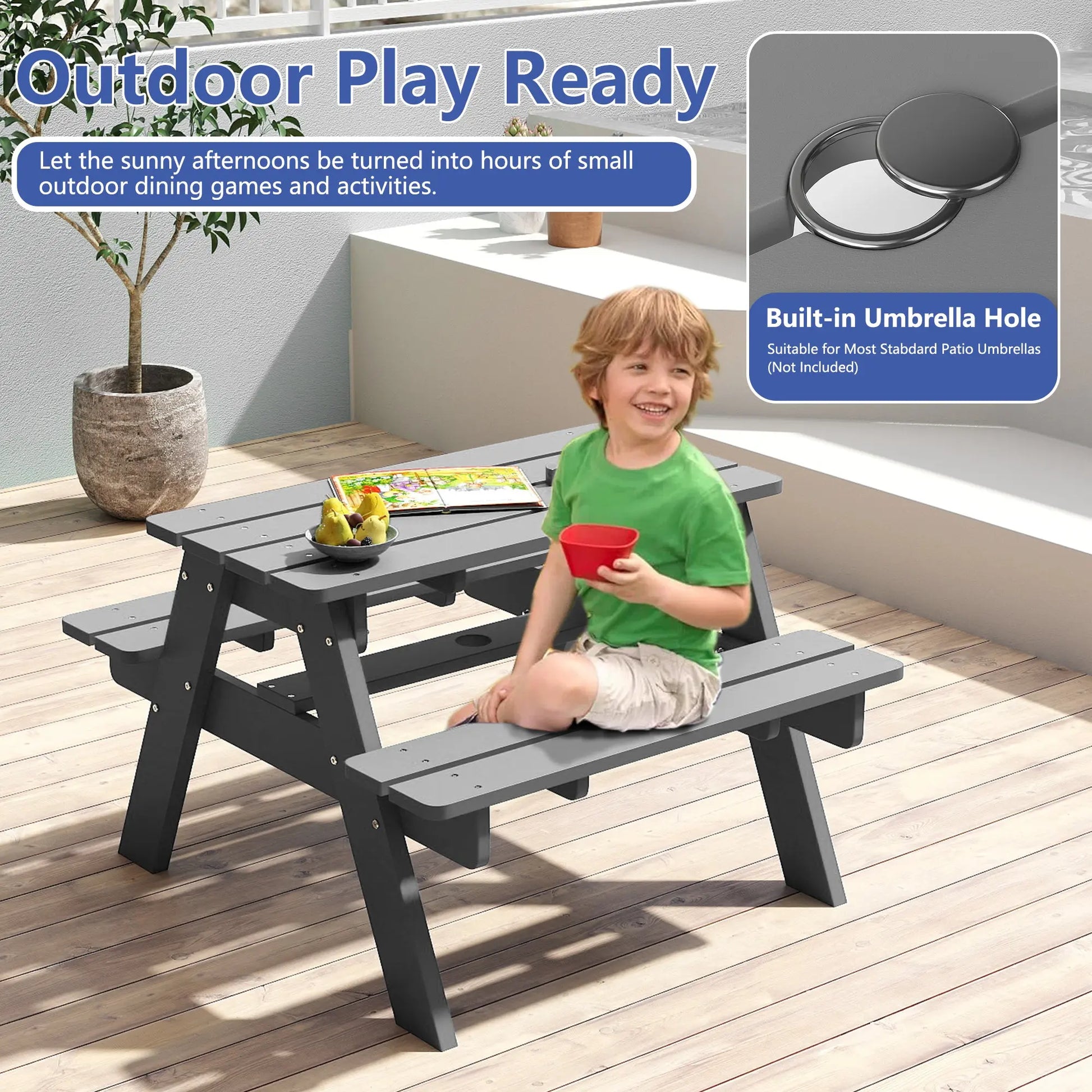 Kids Outdoor Picnic Table – Fun & Durable Playtime Dining Foowin