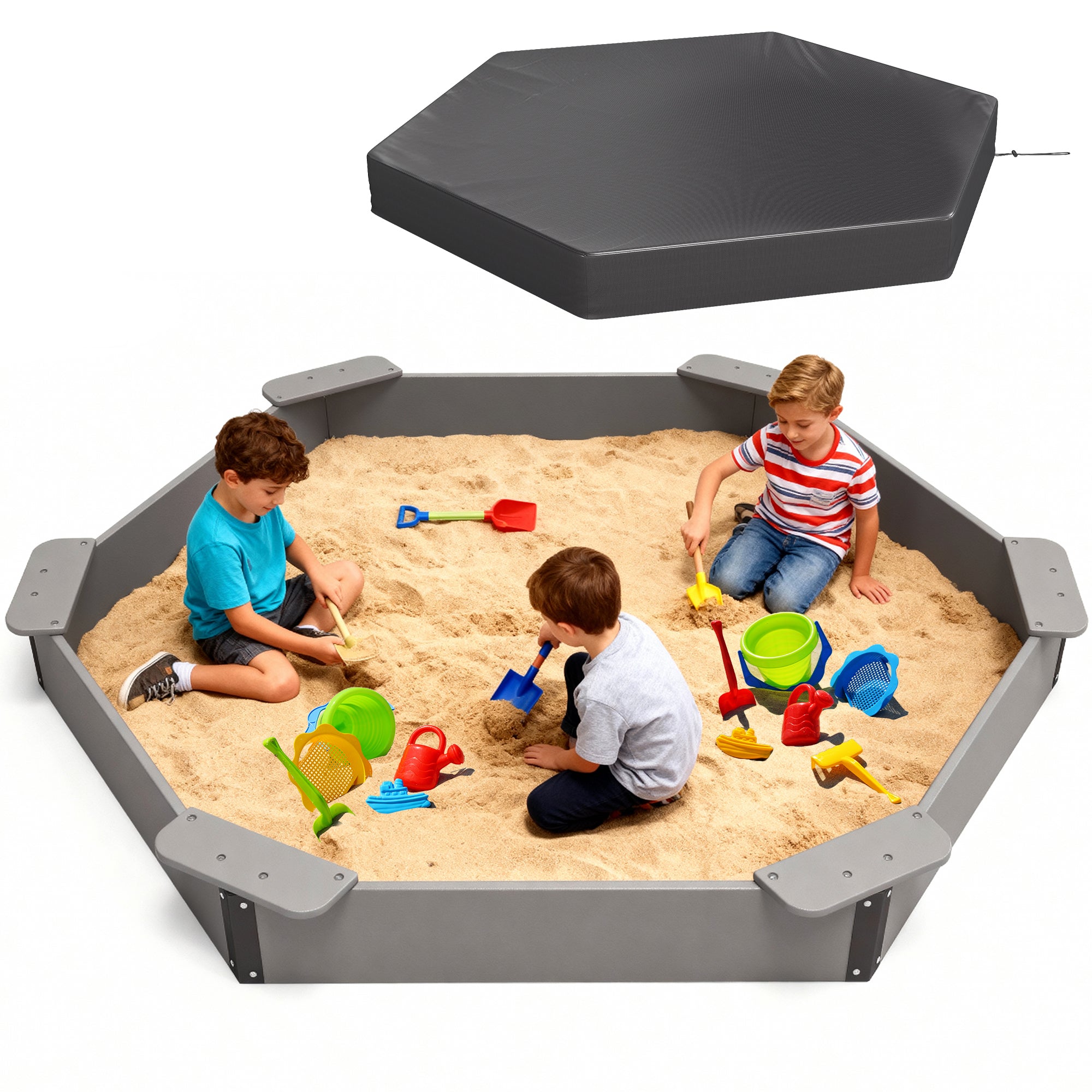 Large HDPE Sandbox with Cover & Liner – Foowin