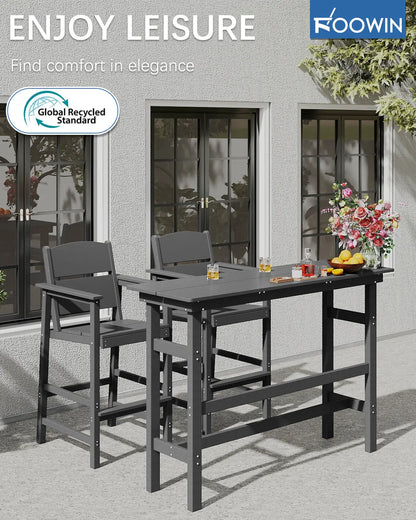 Square Patio Bar Stool HDPE Bar Armchair Set Foowin