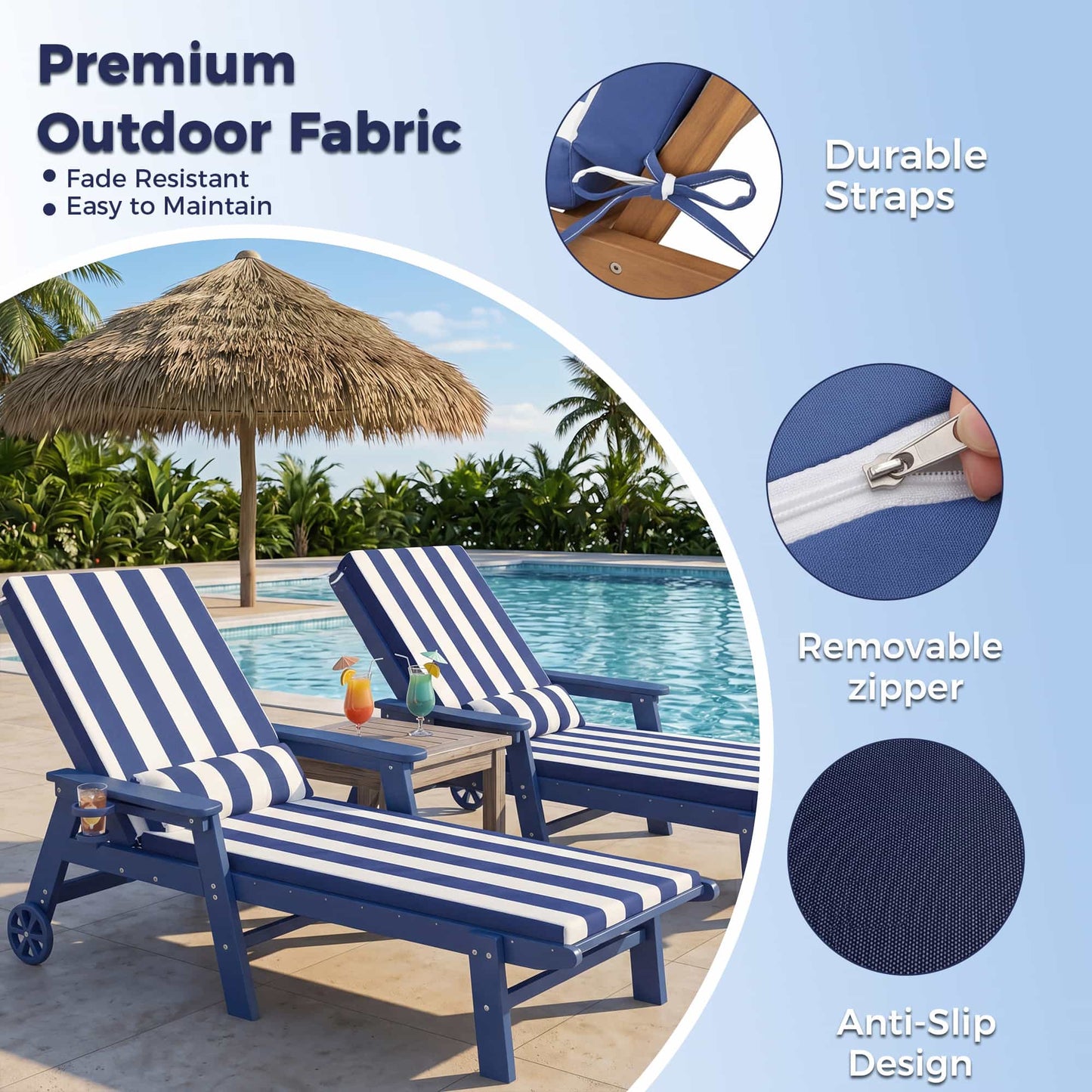 Waterproof Outdoor Chaise Lounge Cushion with Pillow – Foowin