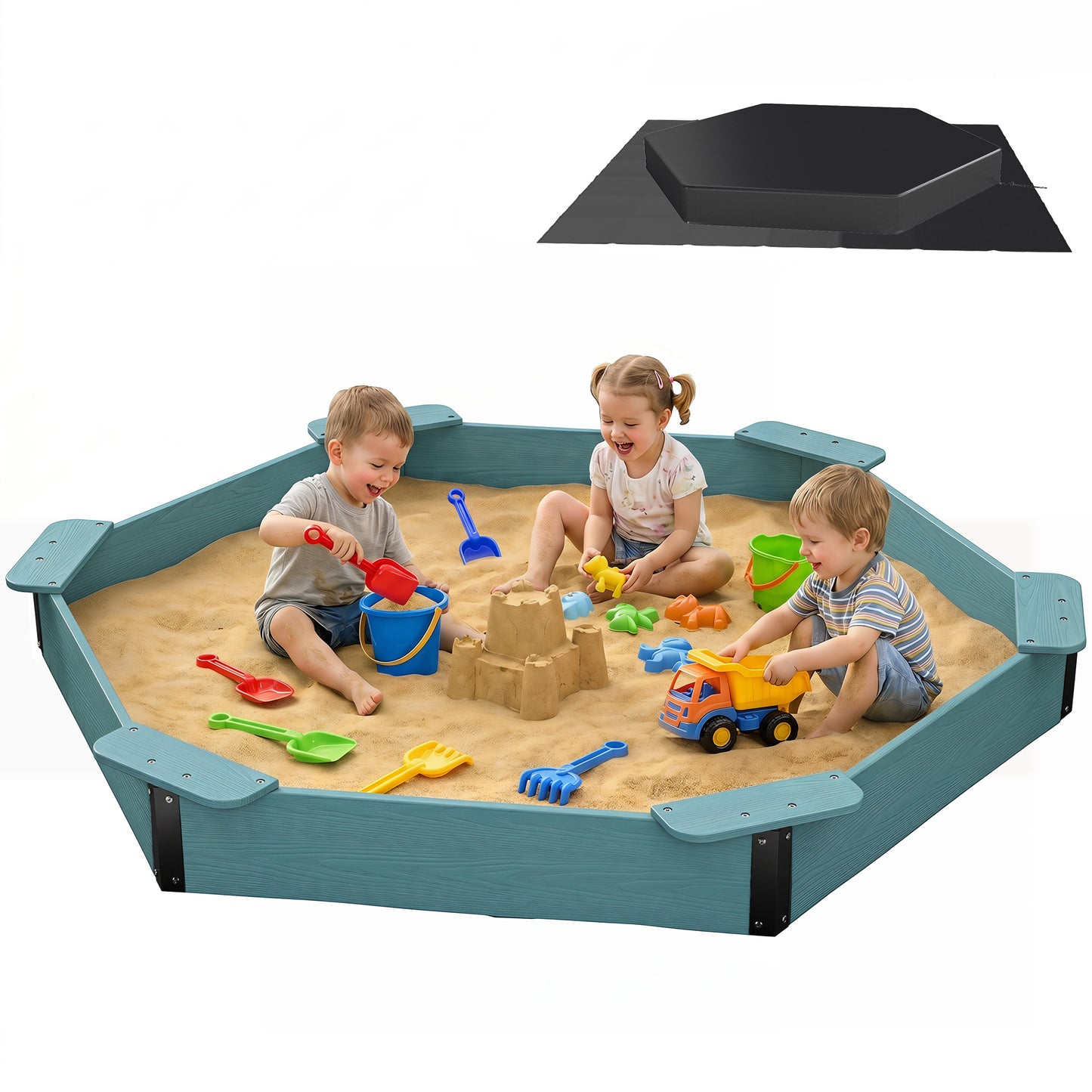 Large HDPE Sandbox with Cover & Liner - Aruba Blue - Photo 1