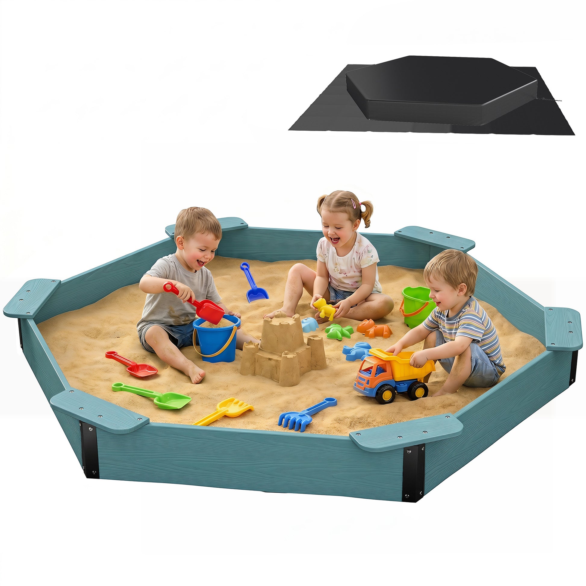 Large HDPE Sandbox with Cover & Liner - Aruba Blue - Photo 1
