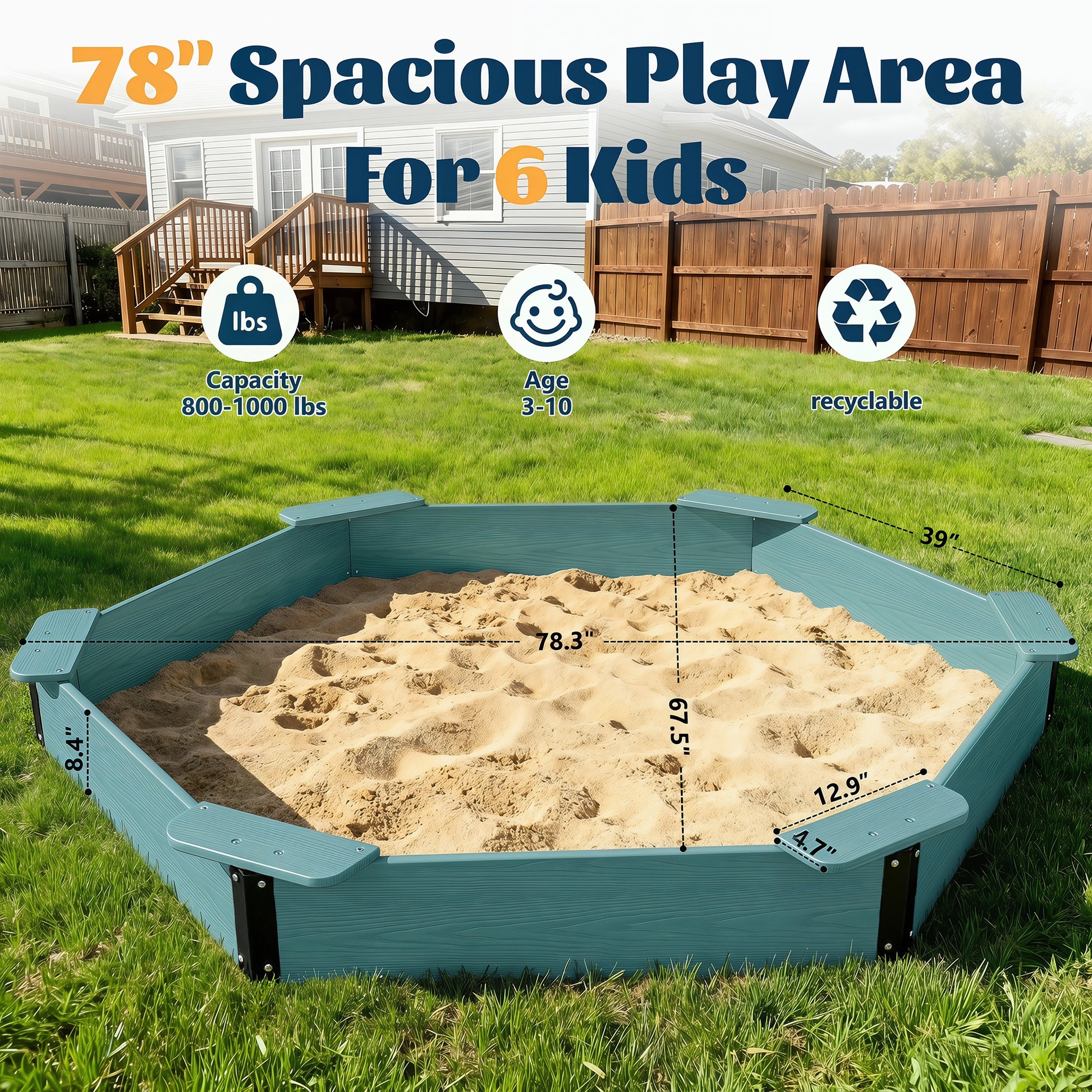 Large HDPE Sandbox with Cover & Liner - Aruba Blue - Photo 2
