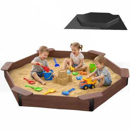 Large HDPE Sandbox with Cover & Liner - Coffee - Photo 1