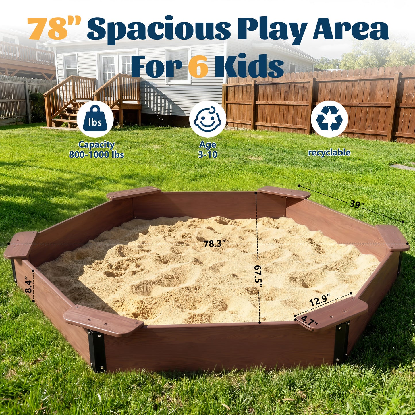 Large HDPE Sandbox with Cover & Liner - Coffee - Photo 2