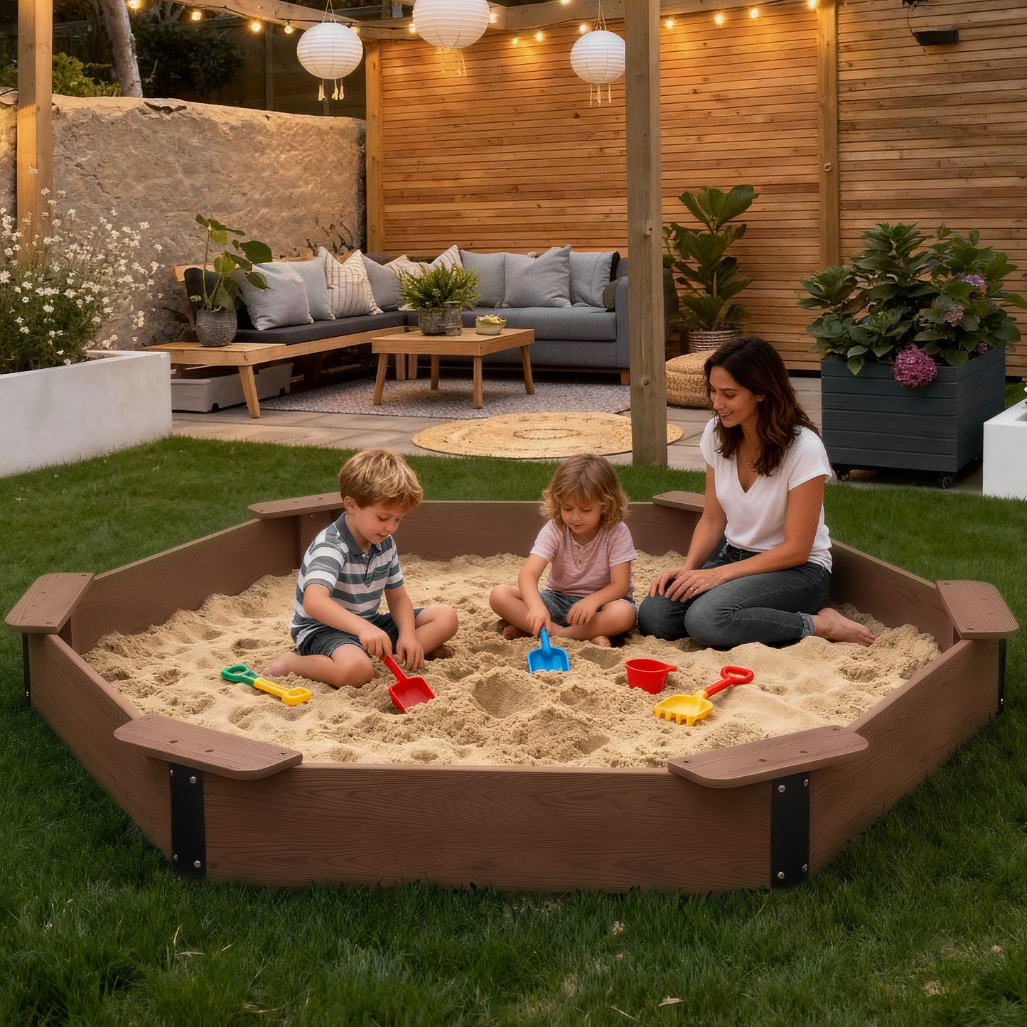 Large HDPE Sandbox with Cover & Liner - Coffee - Photo 4