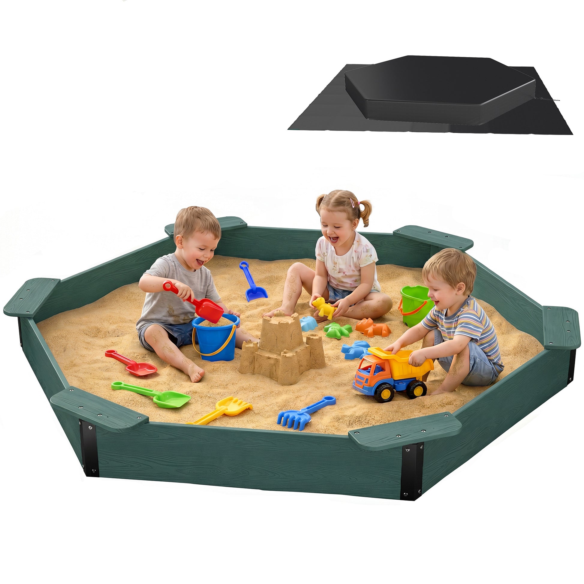 Large HDPE Sandbox with Cover & Liner - Dark Green - Photo 1