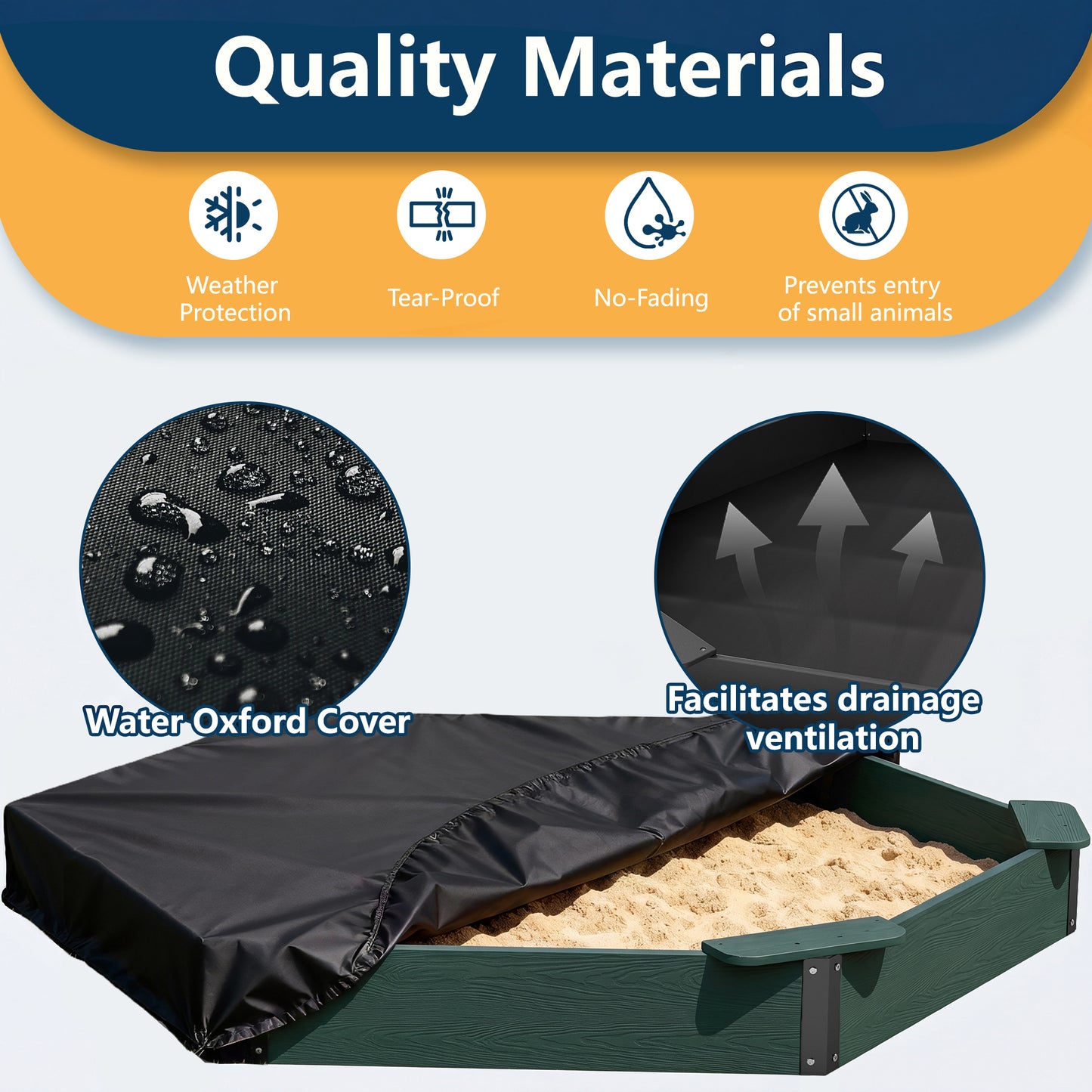 Large HDPE Sandbox with Cover & Liner - Dark Green - Photo 3