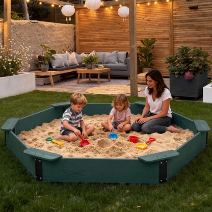 Large HDPE Sandbox with Cover & Liner - Dark Green - Photo 4