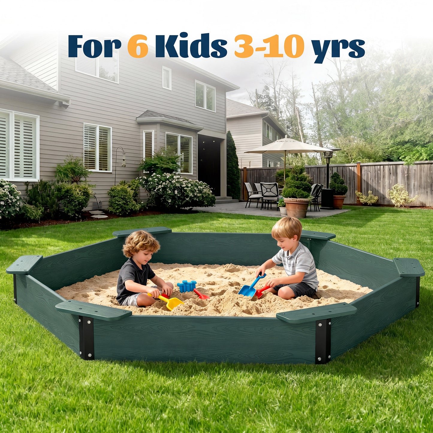 Large HDPE Sandbox with Cover & Liner - Dark Green - Photo 5