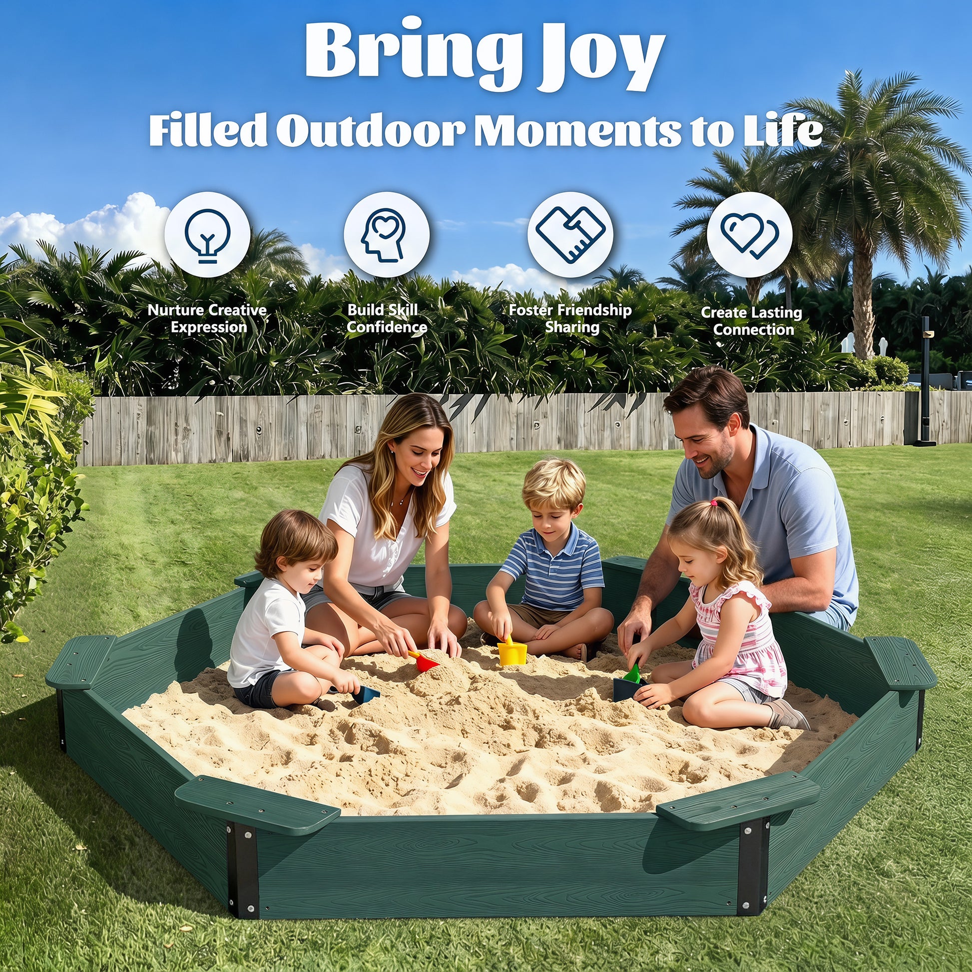 Large HDPE Sandbox with Cover & Liner - Dark Green - Photo 8