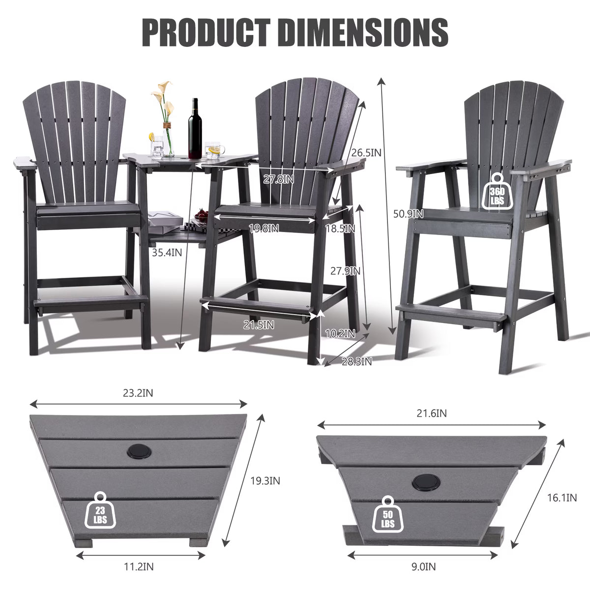 Backyard HDPE Tall Adirondack Chairs Set